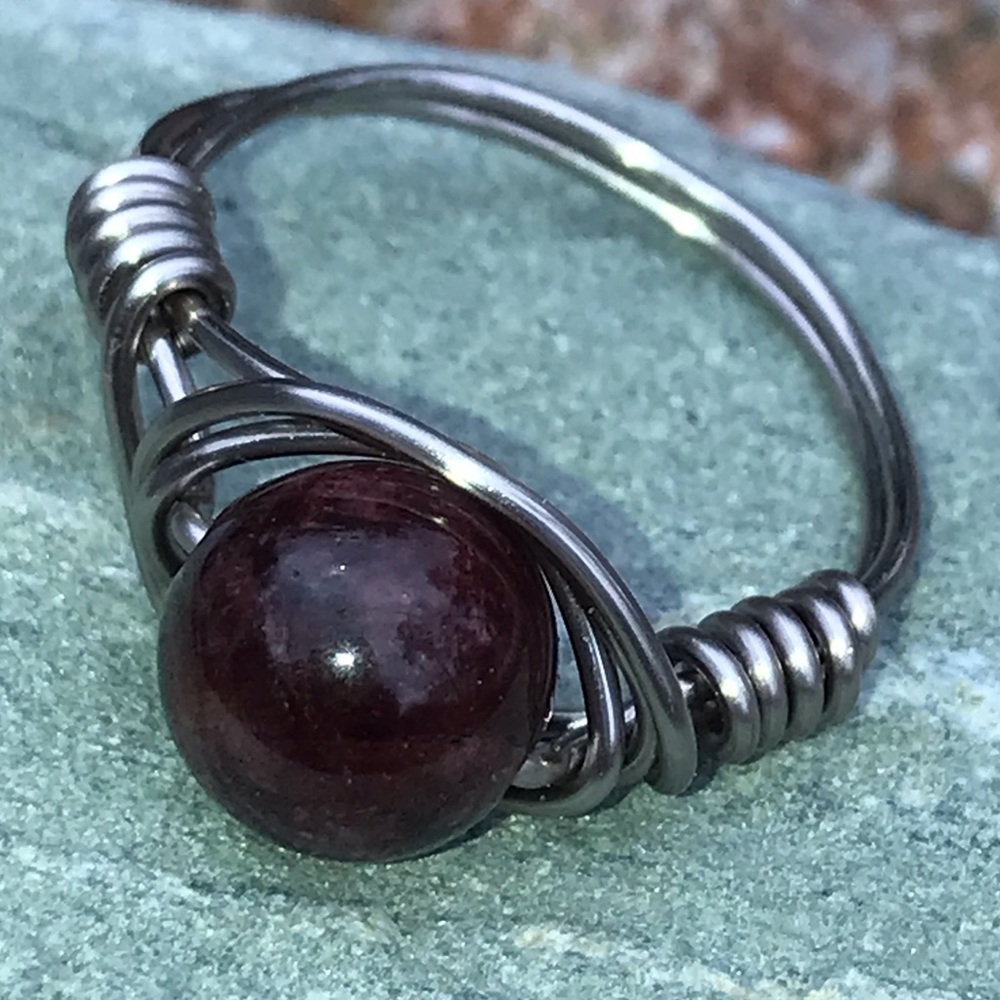 Titanium wire wrapped garnet ring 6.5 gemstone new